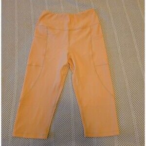 Zippy High Waisted Capri Leggings Women Small Yellow Yoga Pant Pockets Workout